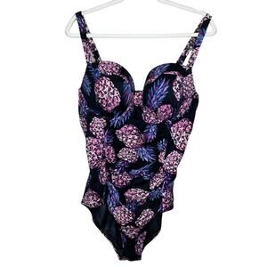 Torrid Pineapple Push - Up Demi Slim Fix Swimsuit Size 0 Large F cup Underwire